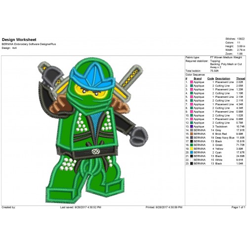 Lego Green Ninja Applique Design