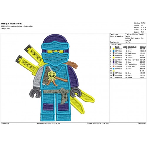 Lego Ninjago Embroidery Design