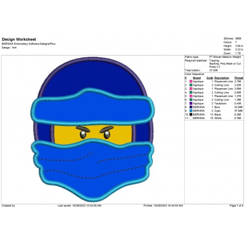 Lego Ninjago Head Ninja Applique Design