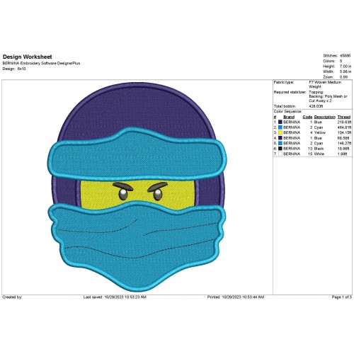 Lego Ninjago Head Ninja Embroidery Design