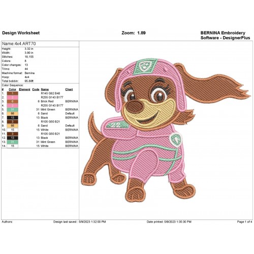 Liberty Paw Patrol Embroidery Design Filling Stitches