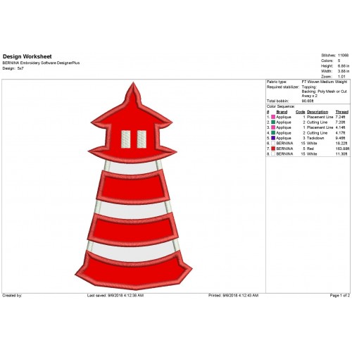 Lighthouse Machine Applique Design