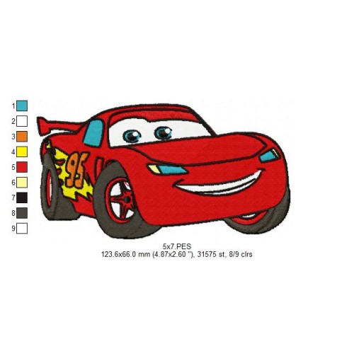 Lightning Mcqueen Disney Cars Embroidery Design