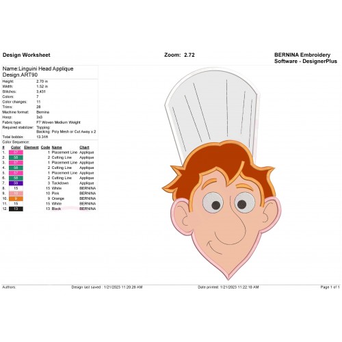 Linguini Head Applique Design