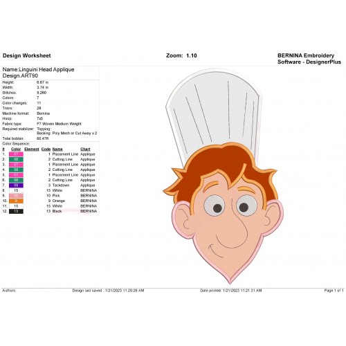 Linguini Head Applique Design