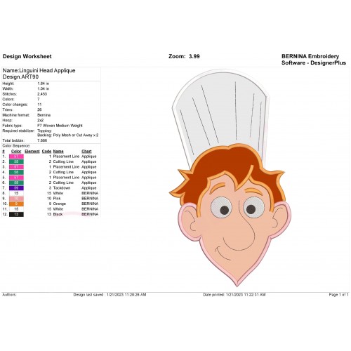 Linguini Head Applique Design