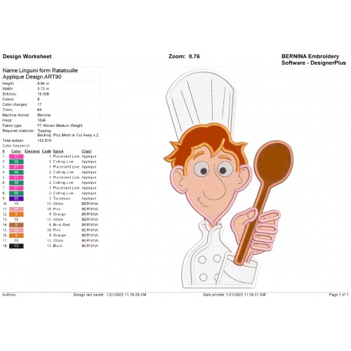 Linguini form Ratatouille Applique Design