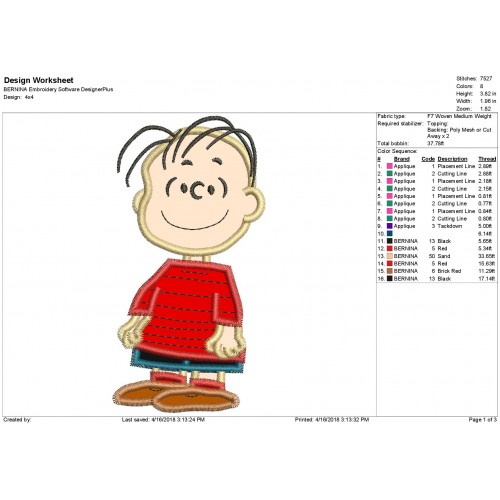 Linus Peanuts Applique Design
