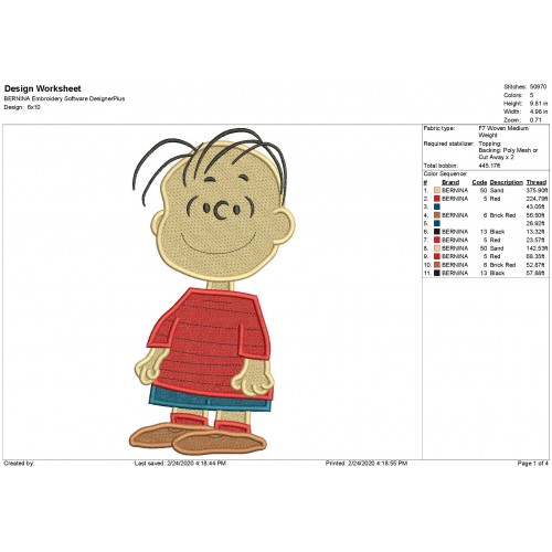 Linus Peanuts Filled Stitch Embroidery Design