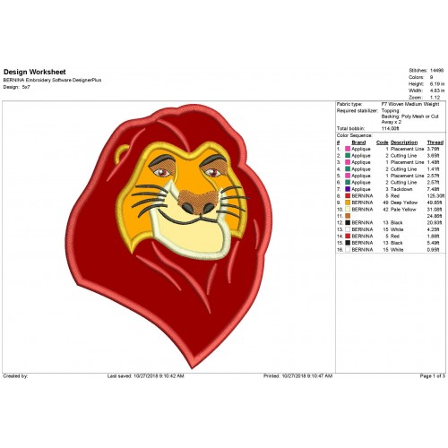 Lion King Mufasa Applique Design