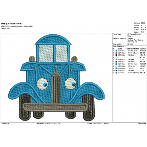 Little Blue Truck Embroidery Design