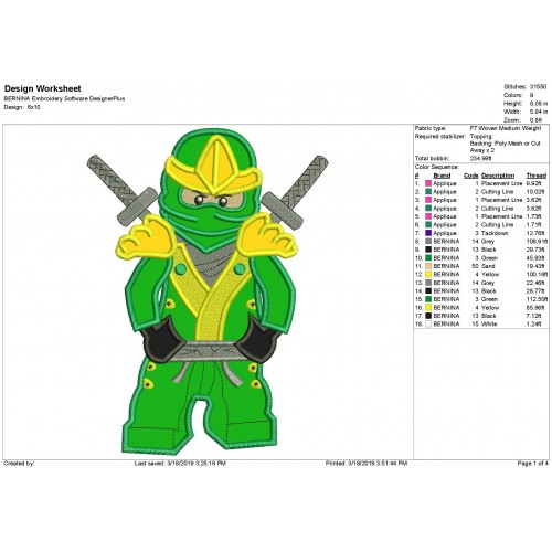 Lloyd Lego Ninjago Applique Design