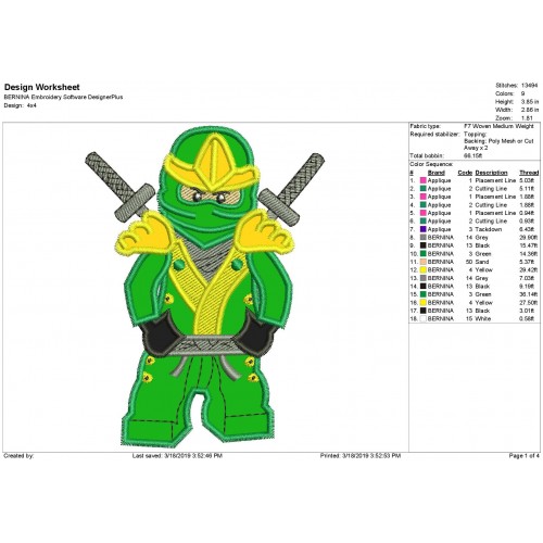 Lloyd Lego Ninjago Applique Design