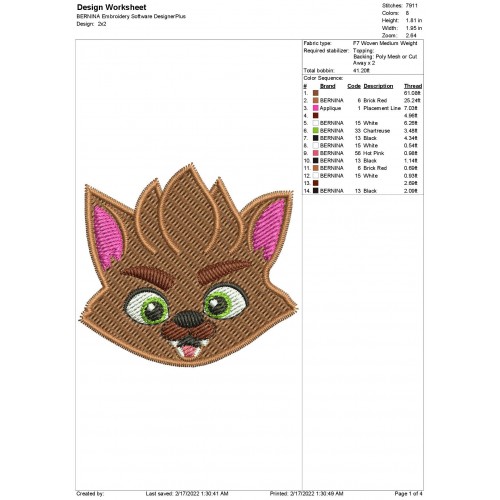 Lobo Howler the Wolf Super Monsters Embroidery Design