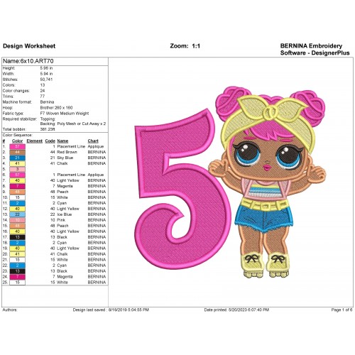 Lol Surprise Dolls Dawn 5th Birthday Embroidery Design