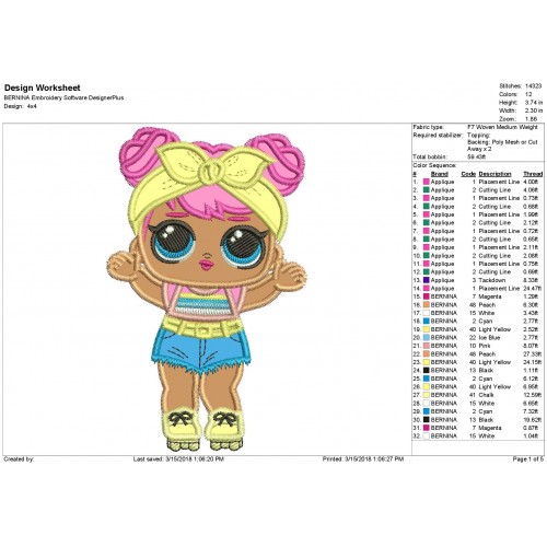 Lol Surprise Dolls Dawn Applique Design