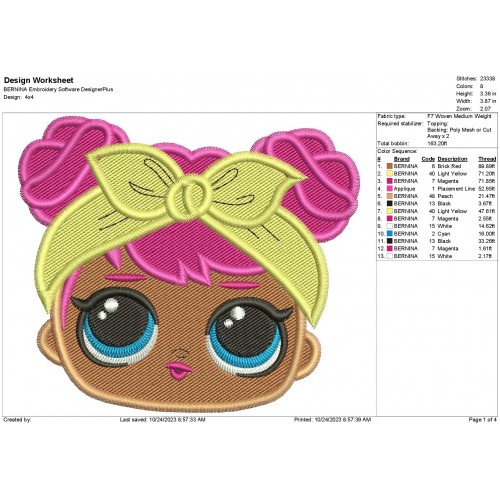 Lol Surprise Dolls Dawn Face Embroidery Design