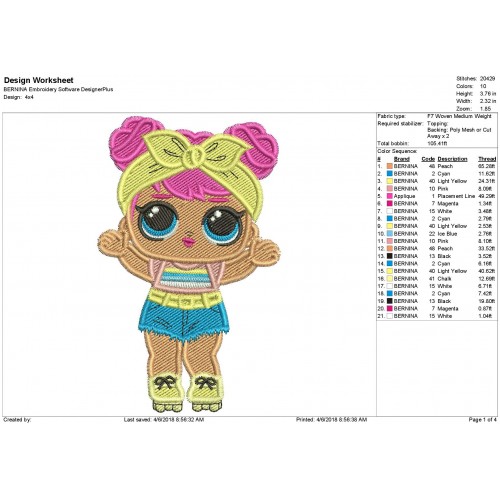 Lol Surprise Dolls Dawn Filled Embroidery Design