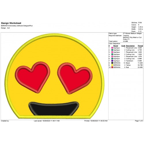 Love Emoji Embroidery Machine Applique Design