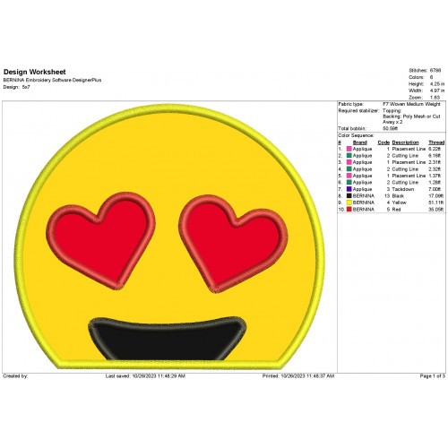 Love Emoji Embroidery Machine Applique Design