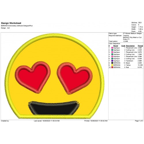 Love Emoji Embroidery Machine Applique Design