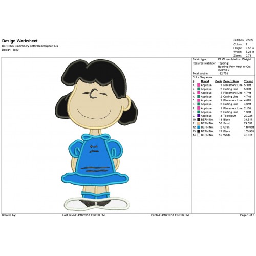 Lucy Peanuts Applique Design