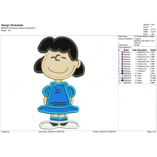 Lucy Peanuts Applique Design