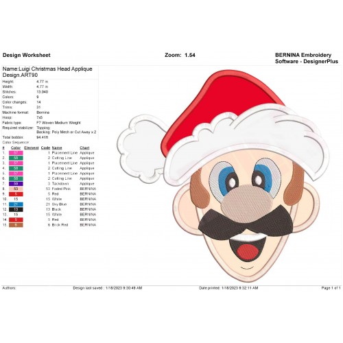 Luigi Christmas Head Applique Design