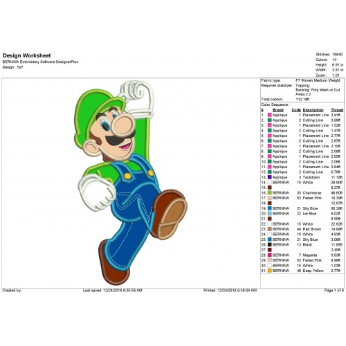 Luigi Mario Applique Design