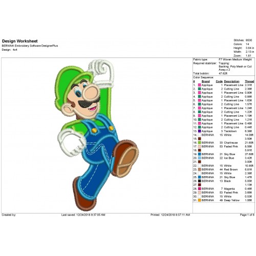 Luigi Mario Applique Design