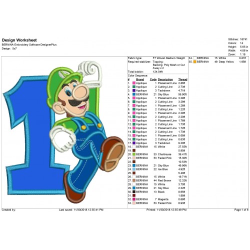Luigi with a Number 1 Applique Design