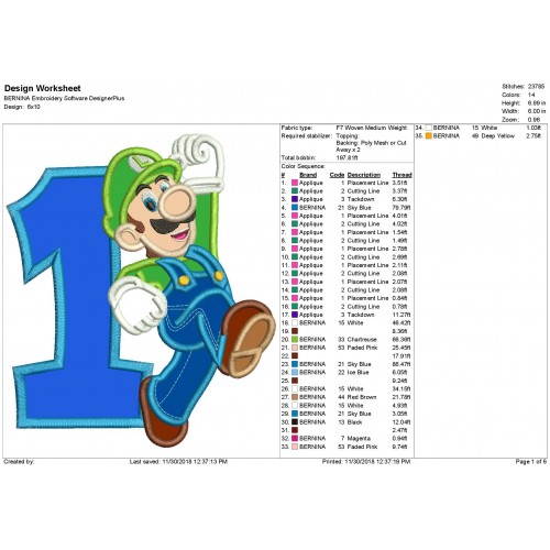 Luigi with a Number 1 Applique Design