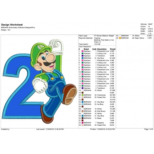 Luigi with a Number 2 Applique Design