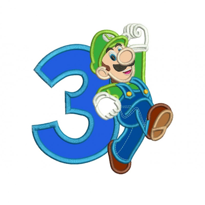 Luigi with a Number 3 Applique Design