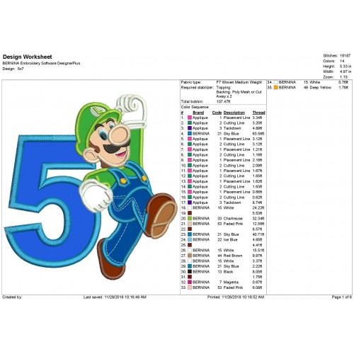 Luigi with a Number 5 Applique Design
