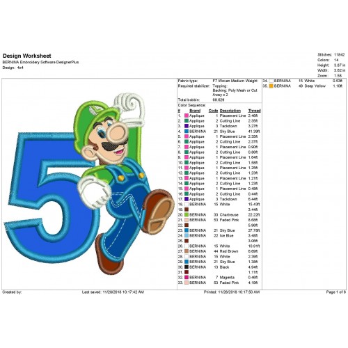 Luigi with a Number 5 Applique Design