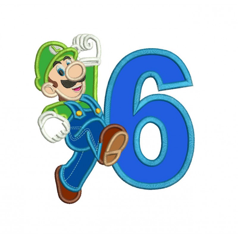 Luigi with a Number 6 Applique Design