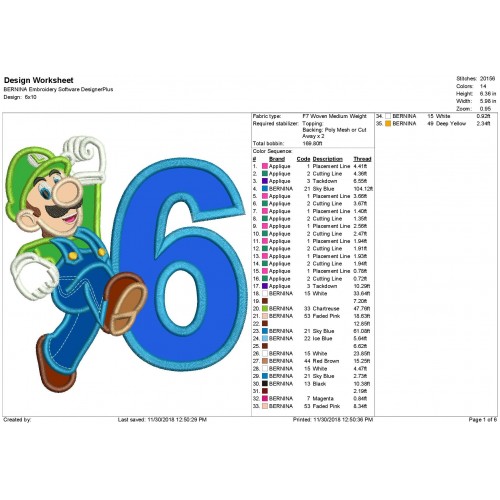 Luigi with a Number 6 Applique Design