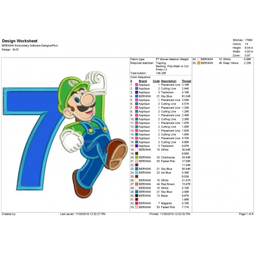 Luigi with a Number 7 Applique Design