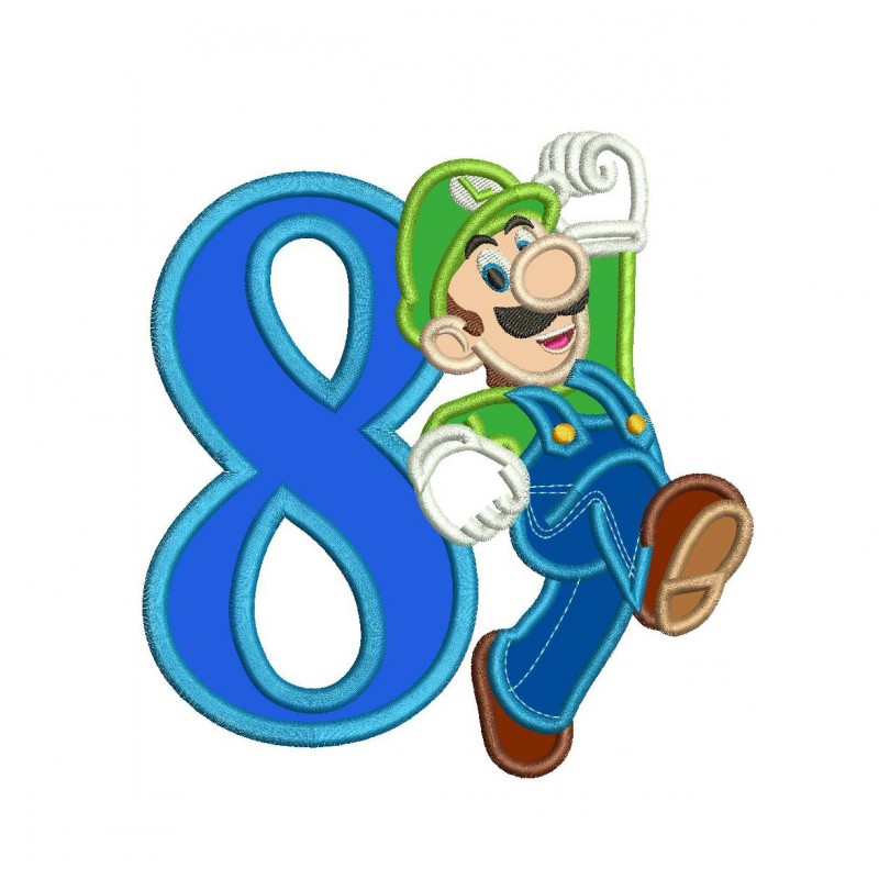 Luigi with a Number 8 Applique Design