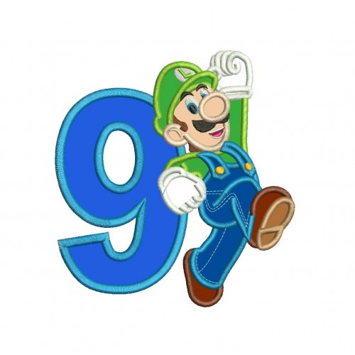 Luigi with a Number 9 Applique Design