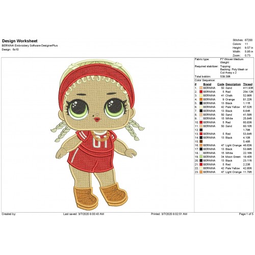 MC Swag Lol Surprise Lol Dolls Filled Embroidery Design