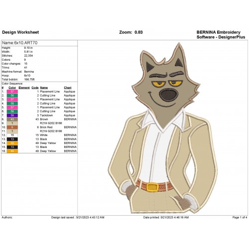 MR Wolf From The Bad Guys Applique Design