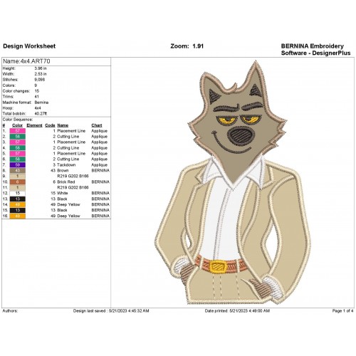 MR Wolf From The Bad Guys Applique Design
