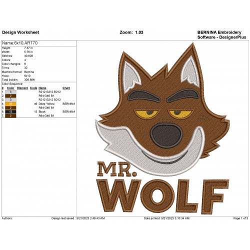MR Wolf with the Logo Filled Embroidery Design