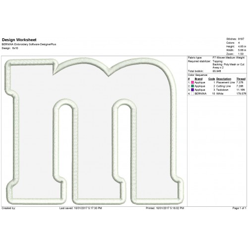 M Letter Applique Design