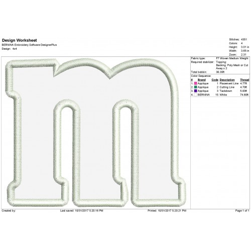 M Letter Applique Design