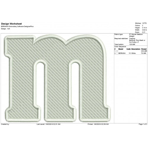 M and Ms Peanut Letter Fill Stitch Embroidery Design