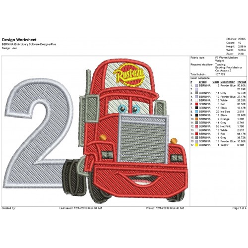 Mack Truck Number 2 Fill Stitch Embroidery Design