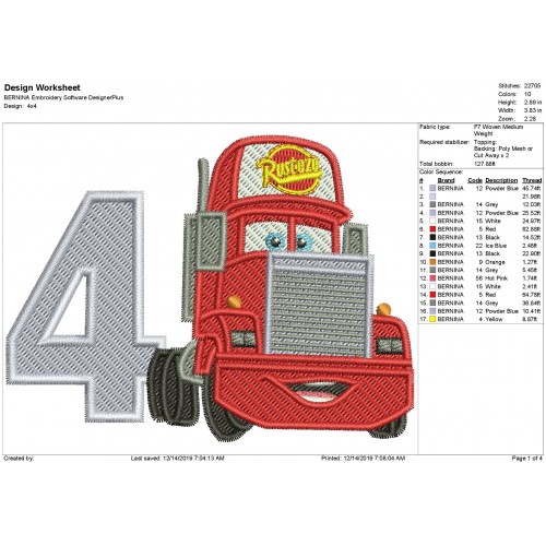 Mack Truck Number 4 Fill Stitch Embroidery Design